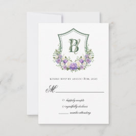 Tarjeta de respuesta Boda de Escudo morado floral