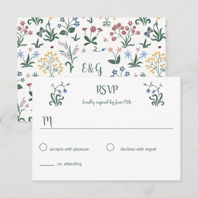 Tarjeta de respuesta Boda de las flores caprichosa (Anverso / Reverso)