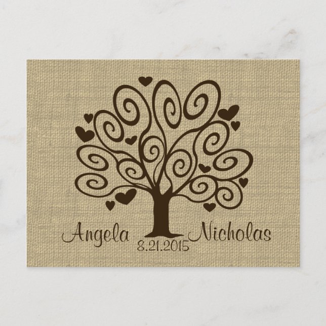 Tarjeta de respuesta Boda de los corazones de árbo (Anverso)