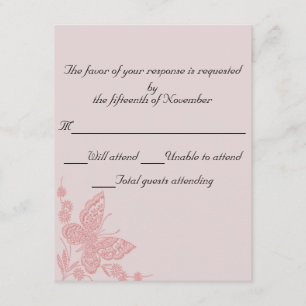 Tarjeta de respuesta Boda de mariposa rosa