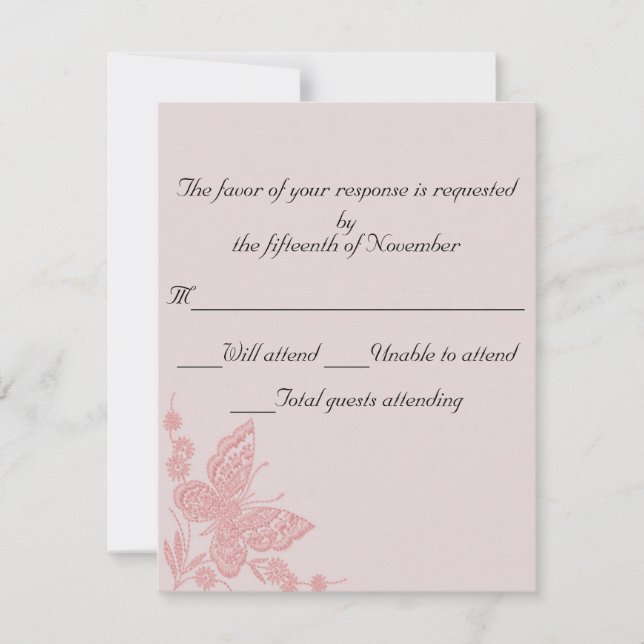 Tarjeta de respuesta Boda de mariposa rosa (Anverso)