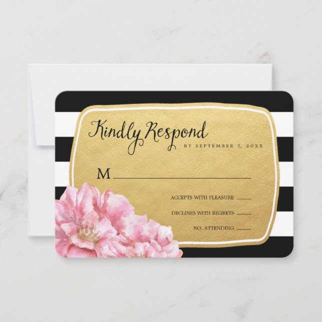 Tarjeta de respuesta Boda de Moda floral / oro (Anverso)