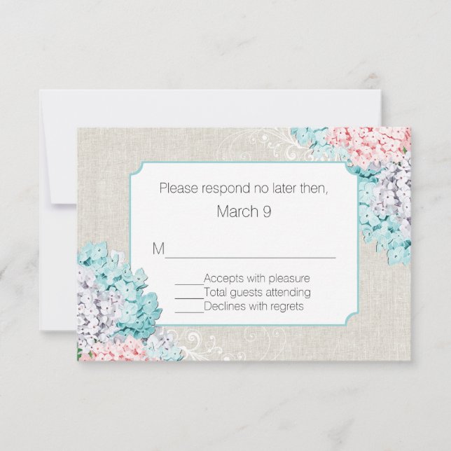 Tarjeta de respuesta Boda de moda Pastel Hydrangea (Anverso)