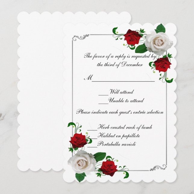 Tarjeta de respuesta Boda de Navidades de rosas ro (Anverso / Reverso)