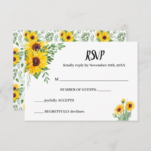 Tarjeta de respuesta Boda de Sunflowers Greenery R (Anverso / Reverso)