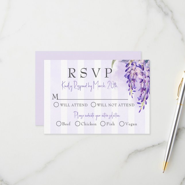 Tarjeta de respuesta Boda de Wisteria Romántica (Anverso/Reverso In Situ)