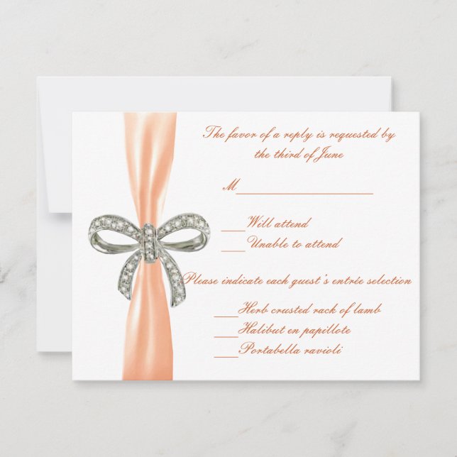 Tarjeta de respuesta Boda Diamond Bow naranja (Anverso)