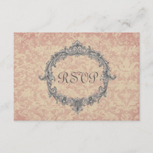 Tarjeta de respuesta Boda Ecru y Peach Damask RSVP
