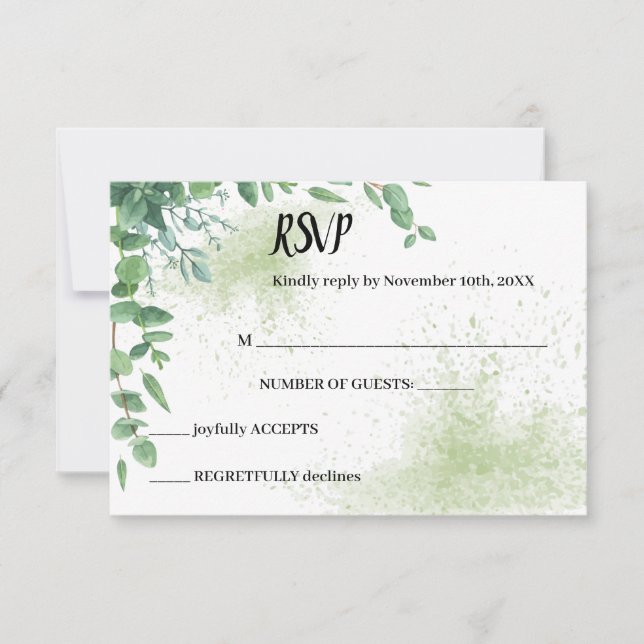 Tarjeta de respuesta Boda Eucalyptus Greenery RSVP (Anverso)