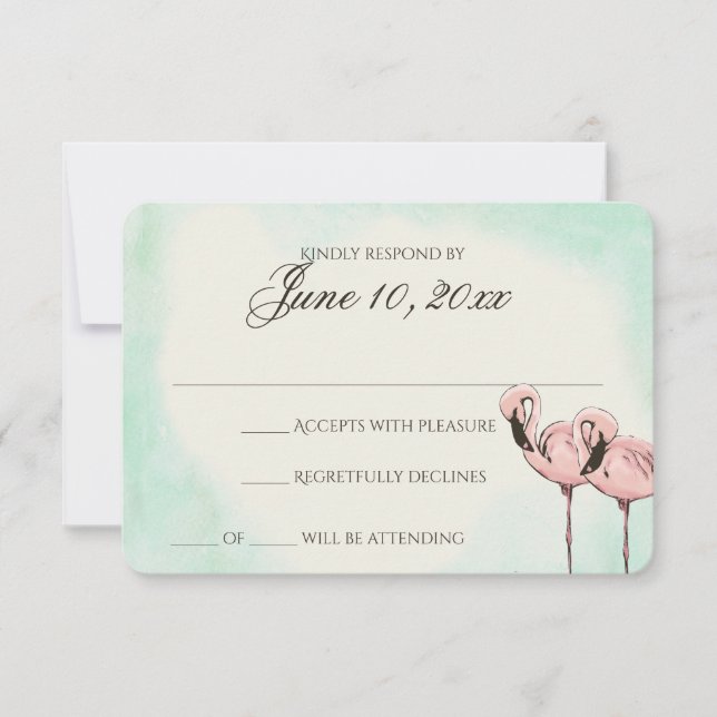 Tarjeta de respuesta Boda Flamingo rosa (Anverso)