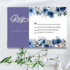 Tarjeta de respuesta boda floral azul y blanca tur