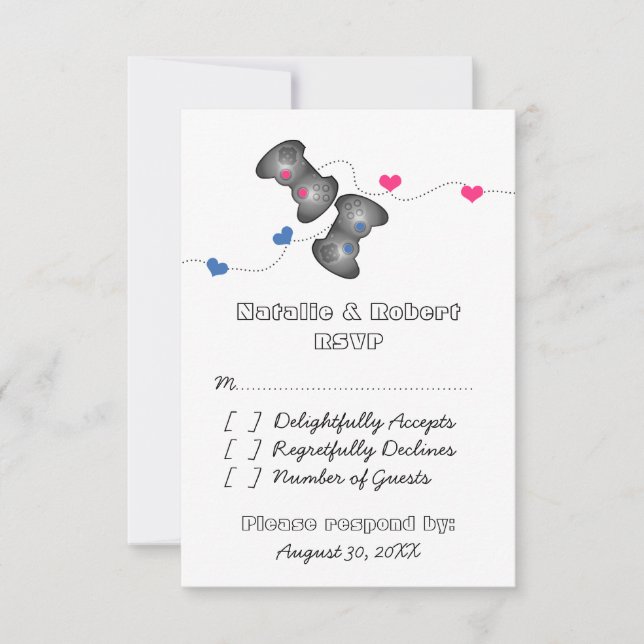 Tarjeta de respuesta Boda Geeky Gamers (Anverso)