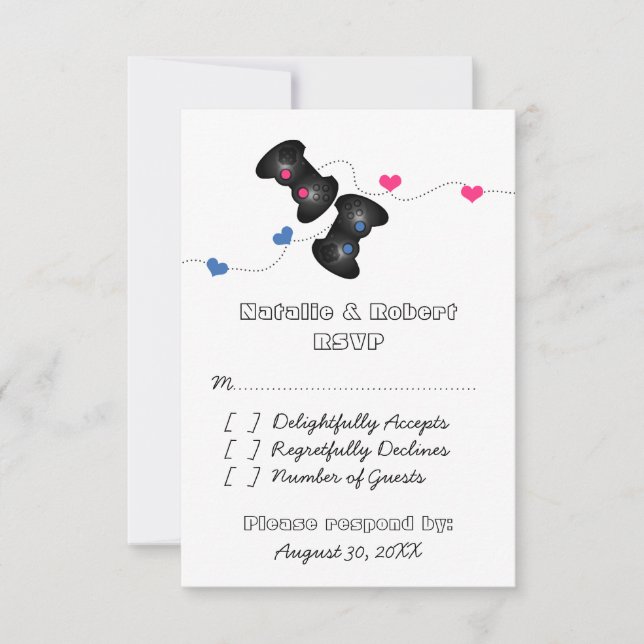 Tarjeta de respuesta Boda Geeky Gamers Oscura, Azu (Anverso)