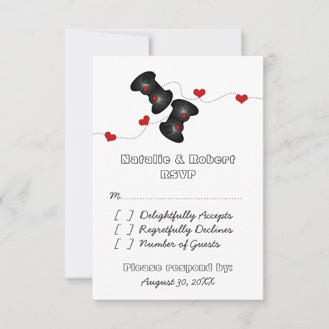 Tarjeta de respuesta Boda Geeky Gamers (Oscuro) (Anverso)