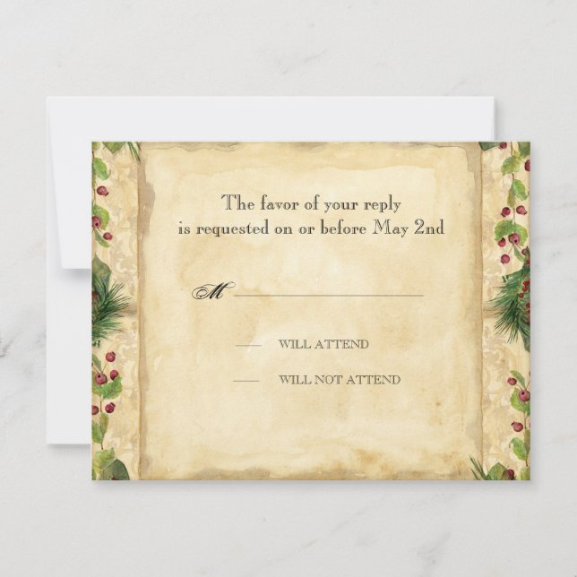 Tarjeta de respuesta boda - Navidades de la natura (Anverso)