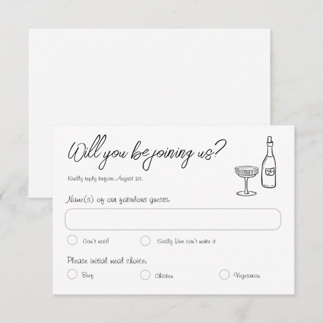 Tarjeta de respuesta Boda por escrito Retro Hand D (Anverso / Reverso)