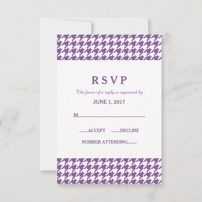 Tarjeta de respuesta Boda Purple Houndstoth (Anverso)