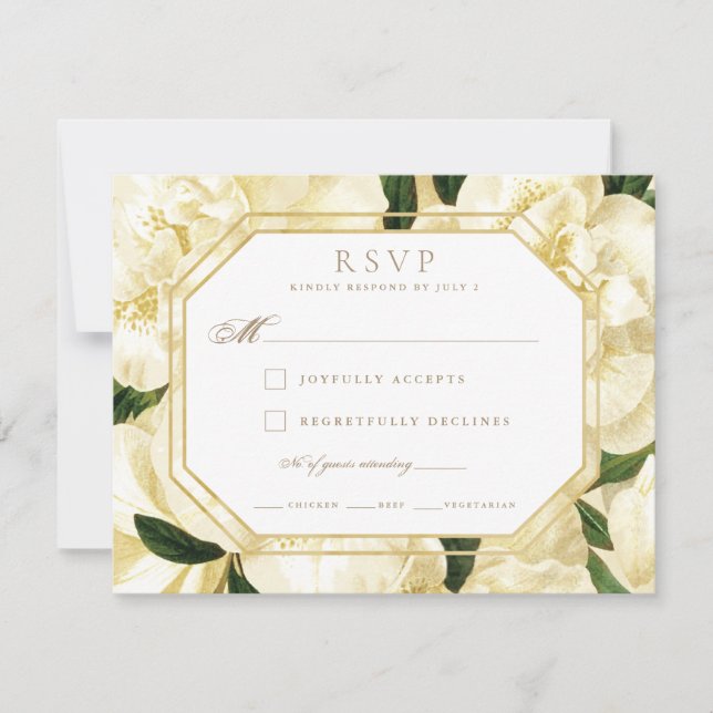 Tarjeta de respuesta boda RSVP *Blooms dorados* (Anverso)