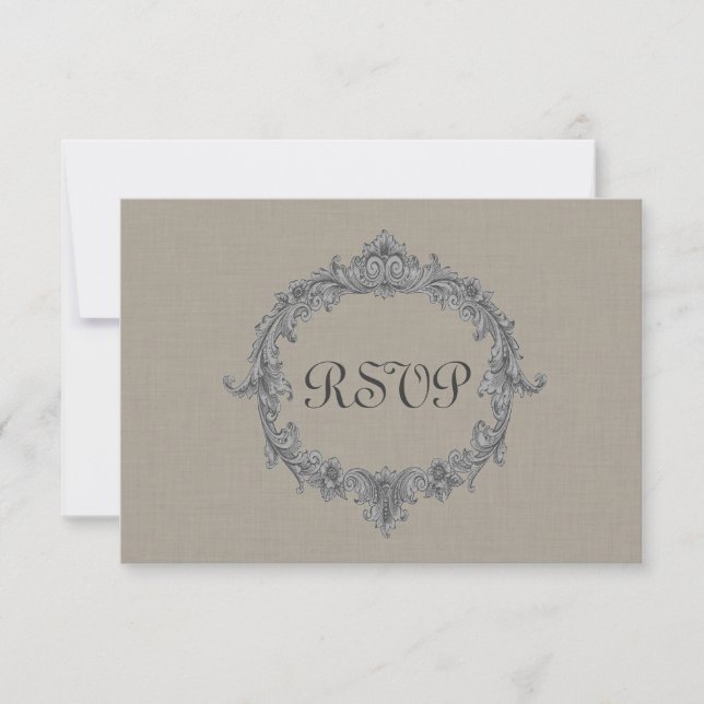 Tarjeta de respuesta Boda RSVP de marco gris y gui (Anverso)