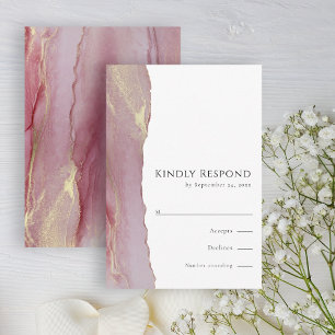 Tarjeta de respuesta Boda RSVP de Mauve rosa y pol