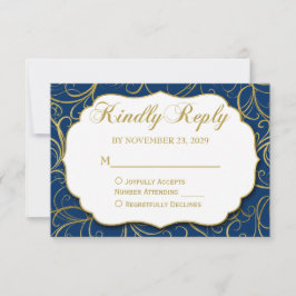 Tarjeta de respuesta Boda RSVP de Navy Blue Gold S