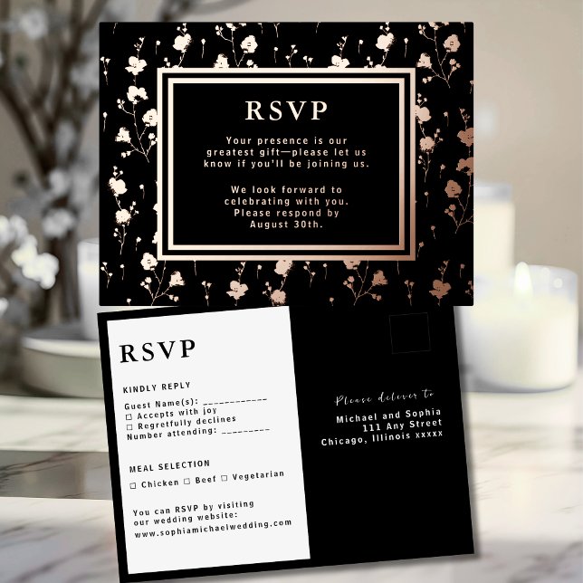Tarjeta de respuesta Boda RSVP Flores Relieve meta (Subido por el creador)