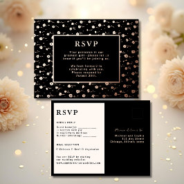 Tarjeta de respuesta Boda RSVP Negro floral modern