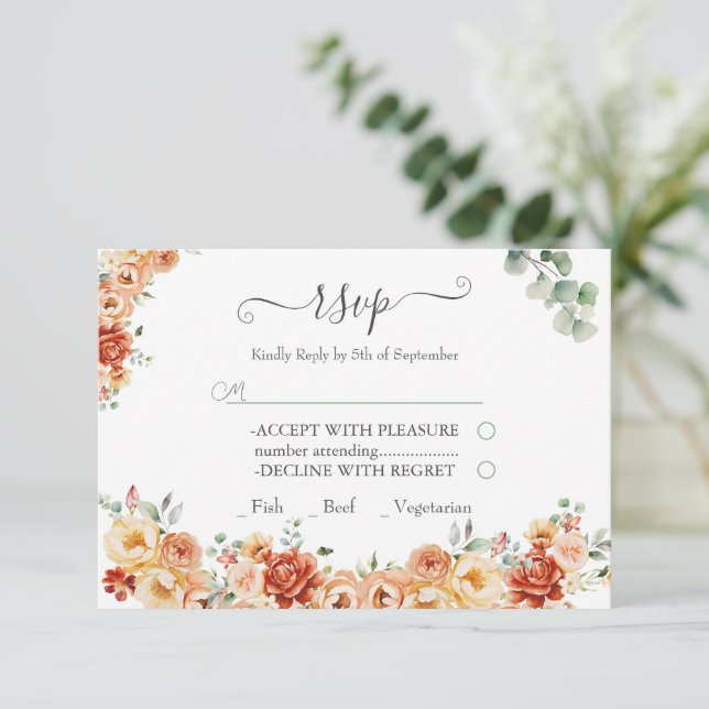 Tarjeta de respuesta Boda RSVP para moda Floral (Anverso de pie)