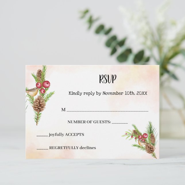 Tarjeta de respuesta Boda RSVP para navidades (Anverso de pie)