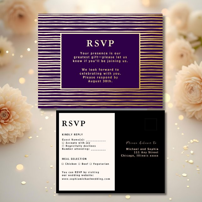 Tarjeta de respuesta Boda RSVP Púrpura Real Modern (Subido por el creador)