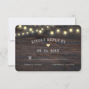 Tarjeta de respuesta Boda Rustic Wood String Light