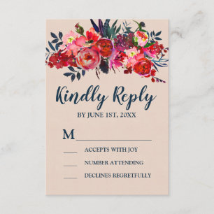 Tarjeta de respuesta Boho Red Floral RSVP