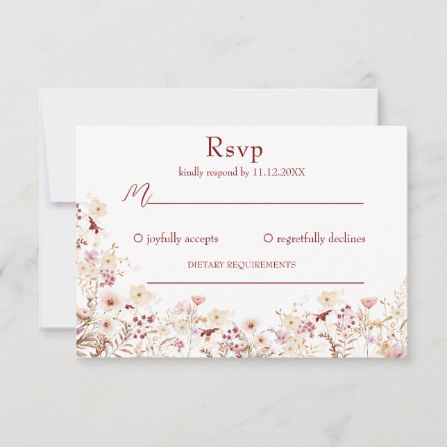 Tarjeta de respuesta Boho wildflowers (Anverso)