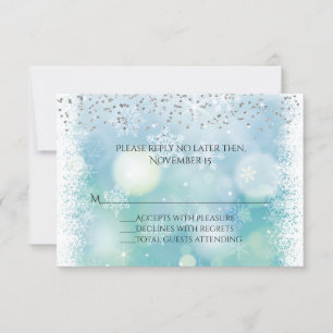Tarjeta de respuesta Bokah Snowflakes Winter Weddi