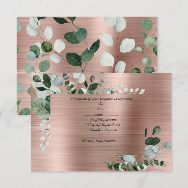 TARJETA DE RESPUESTA BOTÁNICA DE ORO LUXE ROSA (Anverso / Reverso)