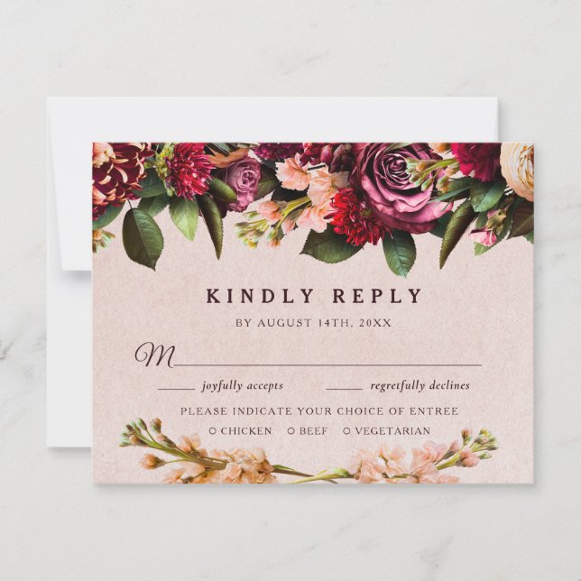 Tarjeta de respuesta Burgundy y Blush (Anverso)
