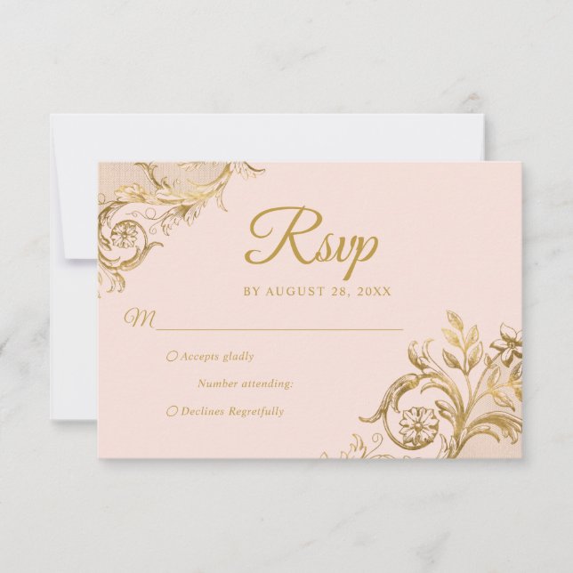Tarjeta de respuesta clásica Rubor Pink Gold Quinc (Anverso)