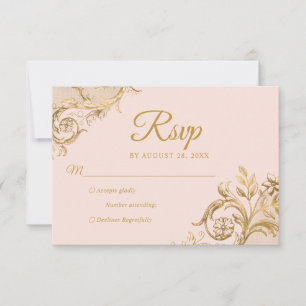 Tarjeta de respuesta clásica Rubor Pink Gold Quinc