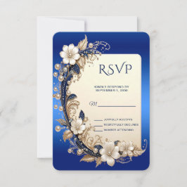 Tarjeta de respuesta con adorno floral azul blanco