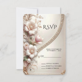 Tarjeta de respuesta con adornos florales y perlas