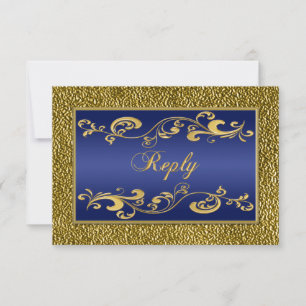 Tarjeta de respuesta con borde dorado y azul marin