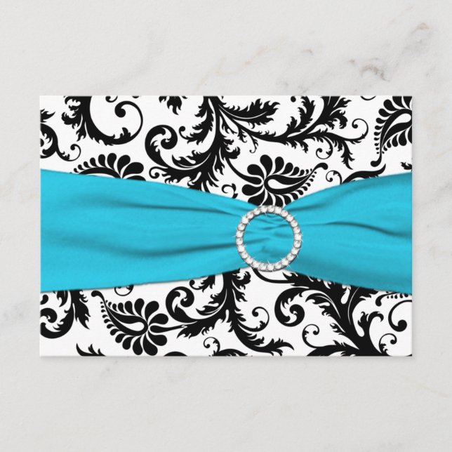 TARJETA DE RESPUESTA con CINTA IMPRESA Damask Azul (Anverso)