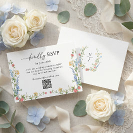 Tarjeta de respuesta con código QR para boda de fl