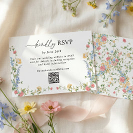 Tarjeta de Respuesta con Código QR para Boda de Fl
