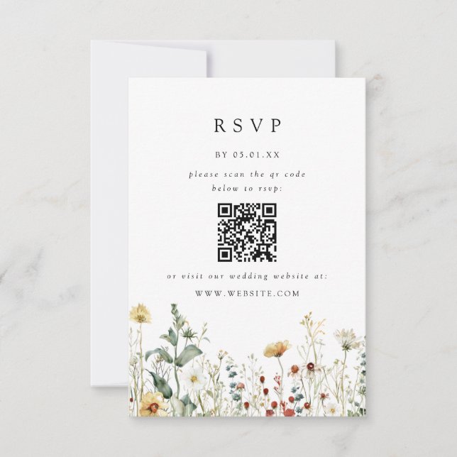 Tarjeta de respuesta con código QR para boda en ca (Anverso)