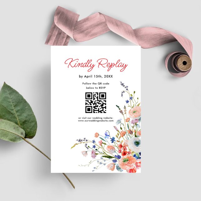 Tarjeta de respuesta con código QR para boda flora (Subido por el creador)