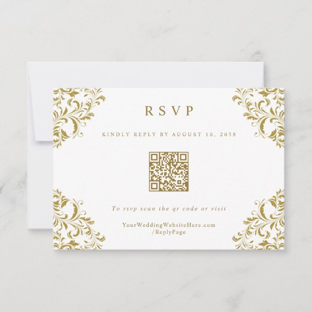 Tarjeta de respuesta con código QR para boda vinta (Anverso)