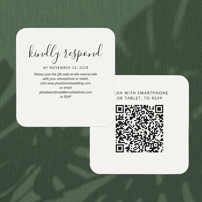 Tarjeta de Respuesta con Código QR para Sitio Web  (Wedding RSVP QR Code Enclosure Rounded Corner Card)