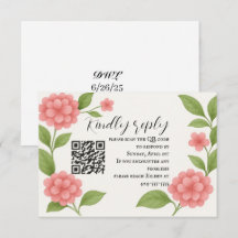 Tarjeta de respuesta con código QR rosa vibrante e