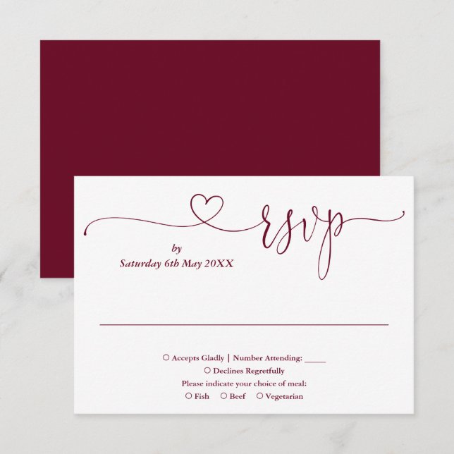 Tarjeta de respuesta con corazón de texto en Burgu (Anverso / Reverso)